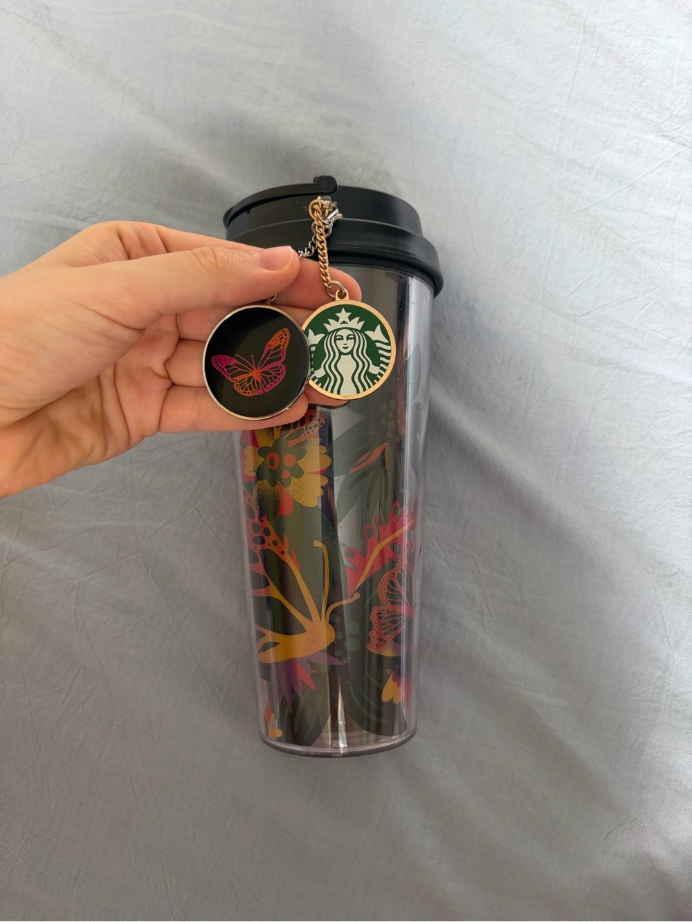 Starbucks Black & Green Butterfly Tumbler with 2 Charms